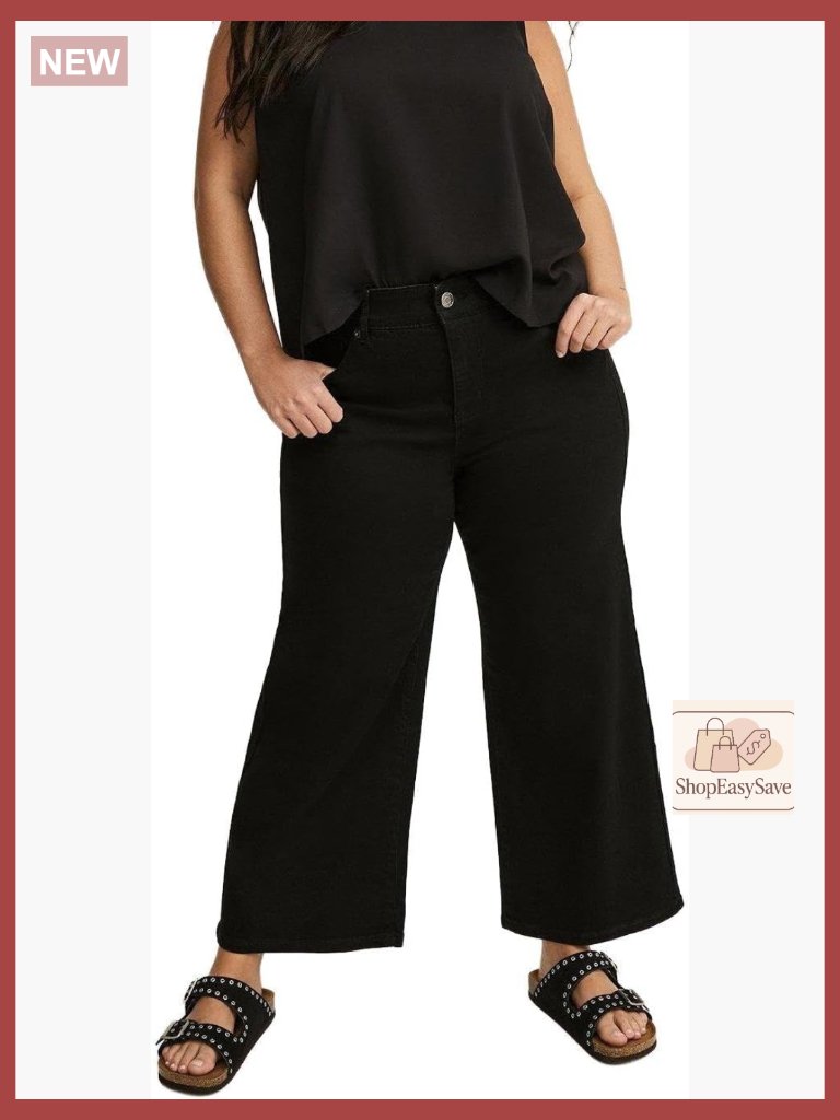 Plus Size Crop Wide Leg Jean High Rise Relaxed Stretchy Cotton Blend